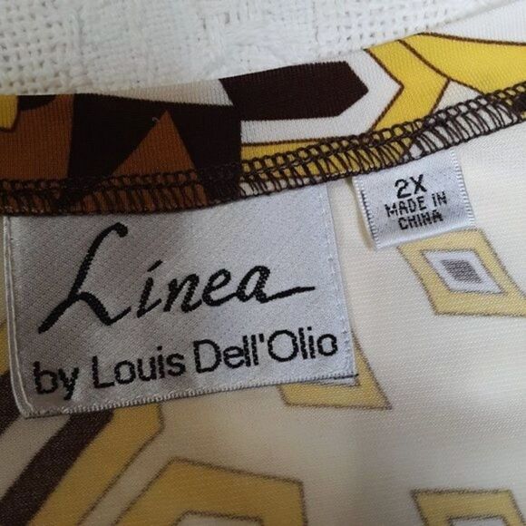 Linea By Louis Dell’Olio Yellow Brown Black Motif V-neck Blouse 2X - Picture 6 of 11